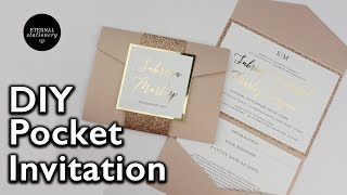 DIY Gold Foil Pocket Folio Wedding Invitation with Template  Wedding Invitations [upl. by Anear]