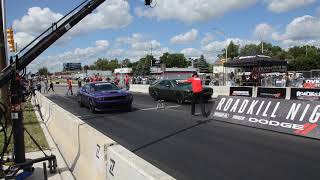 Matt Hagan Races Leah Pritchett at Roadkill Nights in Dodge Challenger 1320s [upl. by Nosle971]