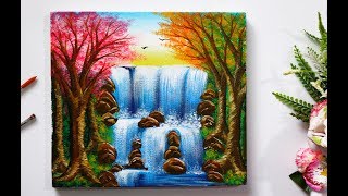 Step By Step Waterfall Landscape Painting for Beginners [upl. by Pryce]