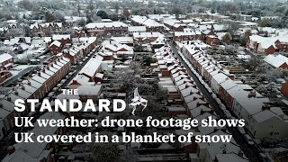 UK weather drone footage across England as the UK is covered in a blanket of snow [upl. by Jessica805]