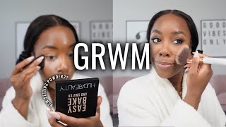 chill amp grwm☕️ while trying a NEW pressed setting powder  huda beauty  Andrea Renee [upl. by Langston]