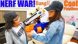 Toy Guns NERF WAR Mom Versus Son Toy Gun Playtime Nerf Surgefire VS Nerf Rival Phantom Corp [upl. by Yecnahc]