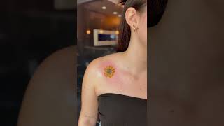 Part 22 Sunflower tattoo  small color flower tattoo microrealism [upl. by Raybin]