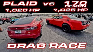 Is the 1025 HP Demon 170 really a Plaid Killer  Demon 170 vs Tesla Plaid 14 Mile DRAG RACE [upl. by Olenka]