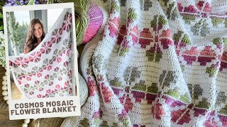 Mosaic Flower Blanket Crochet Pattern  Overlay Mosaic Crochet Technique [upl. by Elorak]