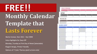 Free Download Eternal Monthly Calendar Excel Template [upl. by Finstad916]