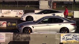 C6 Corvette vs Alfa Romeo Giulia Quadrifoglio 14 Mile Drag Races [upl. by Evanne866]