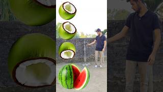 Rounding cut green coconuts to Grapes Mango lichi amp Watermelon  Fruits names magic video [upl. by Sekoorb779]