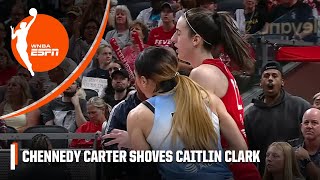 Chennedy Carter gets Flagrant 1 call for shove on Caitlin Clark 👀  WNBA on ESPN [upl. by Ahteres847]