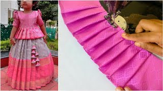 Simple pattu pavadai sattai cutting and stitching  easy method Pattu pavadai designs blouse design [upl. by Enoch130]