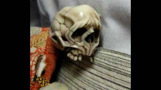 根付「野晒し・髑髏に蛇」  Netsuke quotNozarashi A Snake on the Skullquotmov [upl. by Eiramyma]