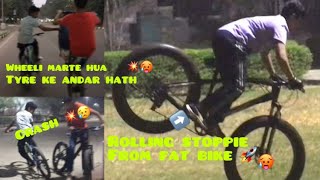 Fat Bike Se Rolling Stoppie ❤️🚀  Wheeli marte marte hua crash 💥😥 Wheeli marte hua tyre mai hath 😱😭 [upl. by Ardys]