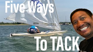 Five Ways HOW to TACK A Small Sailboat  Sunfish Sailing [upl. by Quillon472]