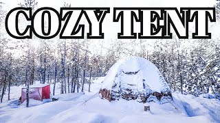 COZY HOT TENT in FREEZING WEATHER BEST HOT TENT for WINTER CAMPING [upl. by Kellsie]