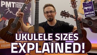 Ukulele Size Guide  Soprano Concert Tenor amp Baritone Sizes Explained [upl. by Esiom]