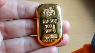 goldbullion goldbar goldinvestiment 👉 100 gram gold bar Pamp Suisse [upl. by Anatlus]