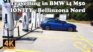 Travelling in BMW i4 M50  Charging  IONITY Charging Station Bellinzona Nord Switzerland in 4K [upl. by Aenej]