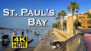 St Pauls Bay Malta in 4K video HDR UHD Dolby Atmos 💖 Best places 👀 Evening walking tour [upl. by Yankee]