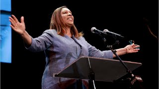 Watch as Letitia James is met with loud boos and ‘Trump’ chants [upl. by Esyle]