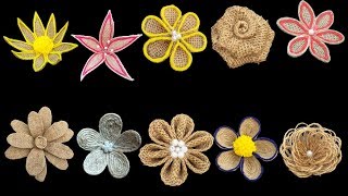 Easy 10 different types of jute burlap flowers  Jute burlap craft flower [upl. by Dahlia210]