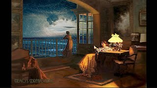 1930s Terrace by the ocean on a rainy night  oldies music ocean waves distant thunders  ASMR [upl. by Waite]