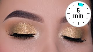 5 MINUTE Golden Glitter Eye Makeup Tutorial  New Years Eve Eye Look [upl. by Imis]