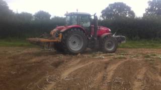 Subsoiling potato land with a demo massey ferguson 7620 vario and 3 leg simba [upl. by Jolenta]