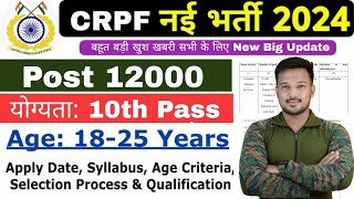 CRPF Tradesman New Vacancy 2024 Il CRPF Kitchen Staff Vacancy 2024 Il Post12158 ll Notice जारी [upl. by Gasparo]