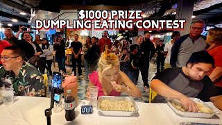 1000 PRIZE DUMPLING EATING CONTEST at Topanga Social in Canoga Park CA RainaisCrazy RainaHuang [upl. by Nnylsaj]