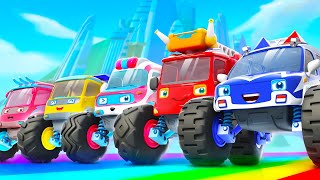 Five Little Monster Trucks  Learn about Vehicles  Car Cartoon  Kids Songs  BabyBus  Cars World [upl. by Bertsche]