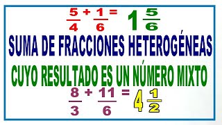 24 Suma de FRACCIONES HETEROGÉNEAS cuyo resultado es un NÚMERO MIXTO 5° GRADO [upl. by Mall]