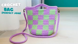 Checkered Crochet Bag with Perfect Join or Invisible Join on Double Crochet  Vivi Berry Crochet [upl. by Matland20]