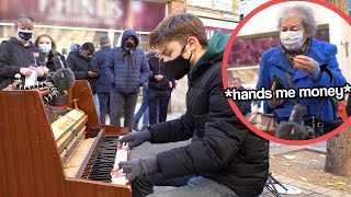 I played DEMON SLAYER OP Gurenge Homura on piano in public [upl. by Hahnke]