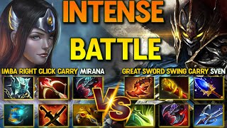 INTENSE CORE BATTLE  IMBA Right Click Mirana Versus Great Sword Swing Sven  737c DotA 2 [upl. by Marlette100]