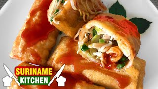 Surinaamse Loempia Lumpia Gerecht  Surinamese Spring Roll Recipe  Suriname Kitchen [upl. by Akirdnuhs]