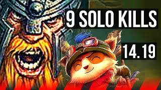 OLAF vs TEEMO TOP  9 solo kills Godlike  EUW Master  1419 [upl. by Jillayne]