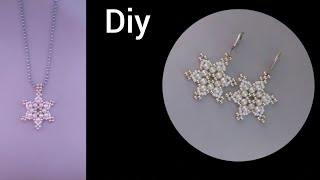 How to make Snowflake Earrings and NecklaceDiy snowflake jewellery with beads christmasgiftideas [upl. by Seligmann]