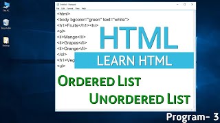 Ordered and Unordered List in HTML [upl. by Henghold992]