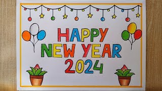 Happy New Year Card drawing  New year 2024 drawing step by step Happy New year special Drawing [upl. by Magner]