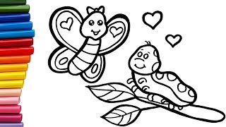 Drawing and Coloring Caterpillar And Butterfly Step by Step [upl. by Aicelf43]