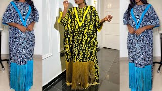 How To Cut And Sew A BUBU KAFTAN Dress with a Stylish Neckline and Fringe [upl. by Karol513]