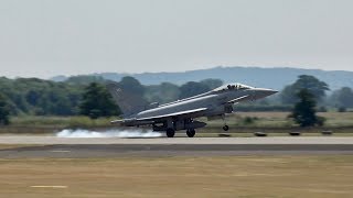 2 Eurofighter Typhoon FGR4 Royal Air Force arrival at RNAS Yeovilton Air Day 2018 [upl. by Kalman732]