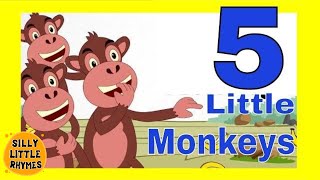 🐵 5 Little Monkeys Jumping on the Bed  English Nursery Rhymes 🐵 [upl. by Bonnee299]