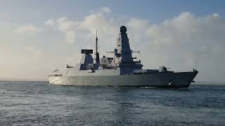 HMS Dauntless sailing back into Portsmouth for Christmas from deployment in the Caribbean [upl. by Eskil]