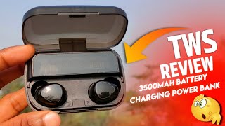 Seashot T M10 TWS Wireless Bluetooth Earbuds Review  3500mAh Battery Charging PowerBank 🔥 [upl. by Erie490]