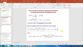 Error comparison between Lagrange Interpolation of equally spaced points amp Chebshev Nodes [upl. by Airdnoed523]