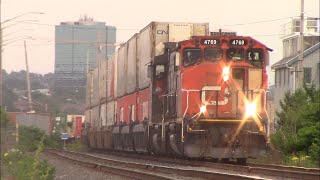 EMD GP382W Geeps Working Local Train CN 522 Pulls Containers from Halifax Intermodal Terminal [upl. by Laikeze617]