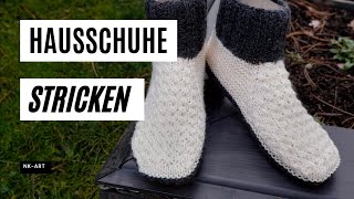 Hausschuhe Socken mit Rundsricknadeln stricken [upl. by Meingolda]