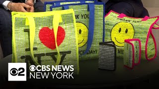 New Yorker turns plastic trash bags into recycled fashion [upl. by Conway643]