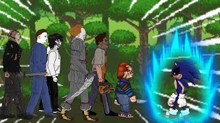 SONIC EXE VS CHUCKY JASON VOORHEES LEATHERFACE MICHAEL MYRES JEFF THE KILLERPENNYWISE ANIMATION [upl. by Anawed]